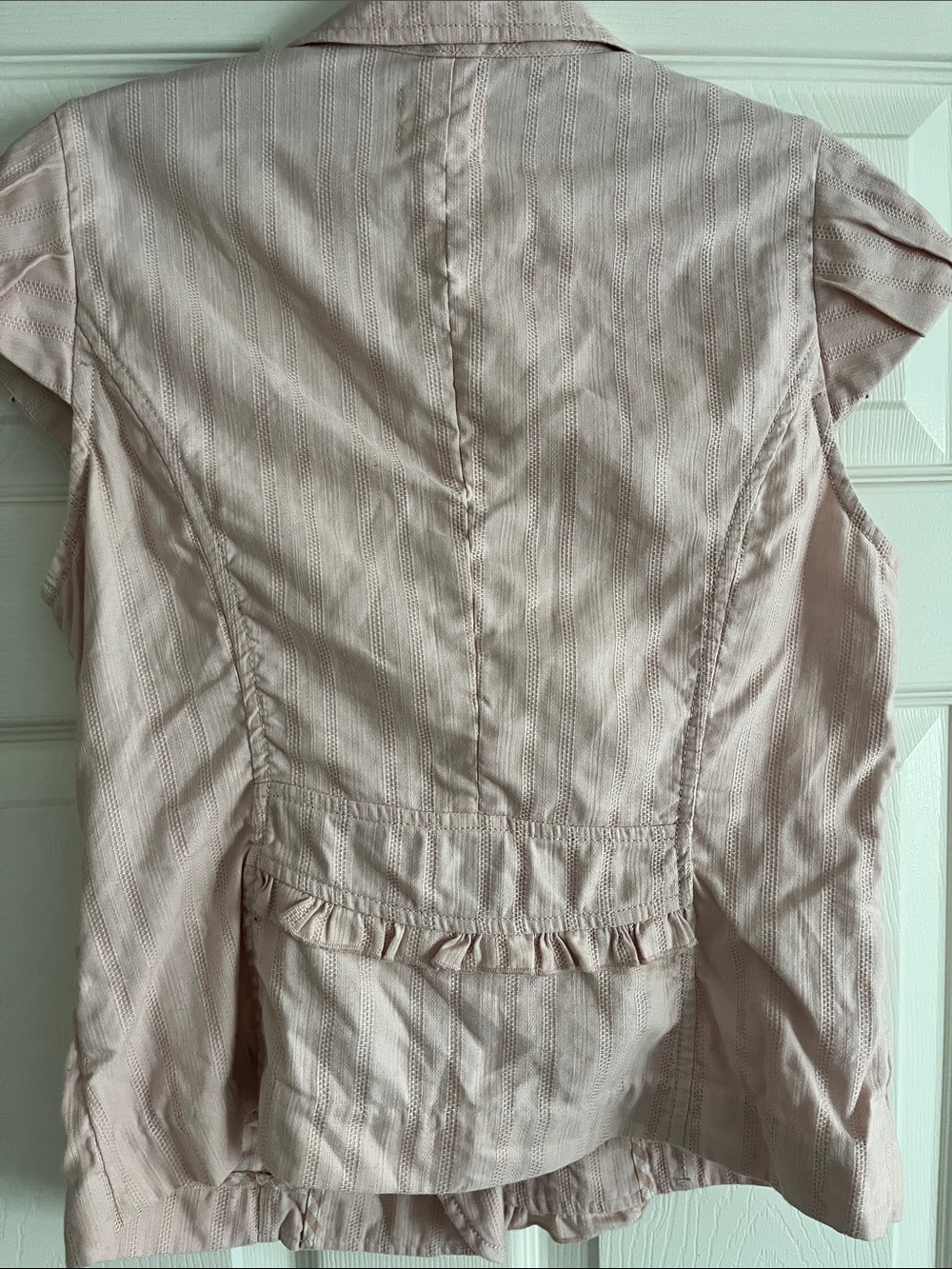 Anthropologie Light Pink Double-Breasted Ruffle Vest Jacket - Picture 5 of 6